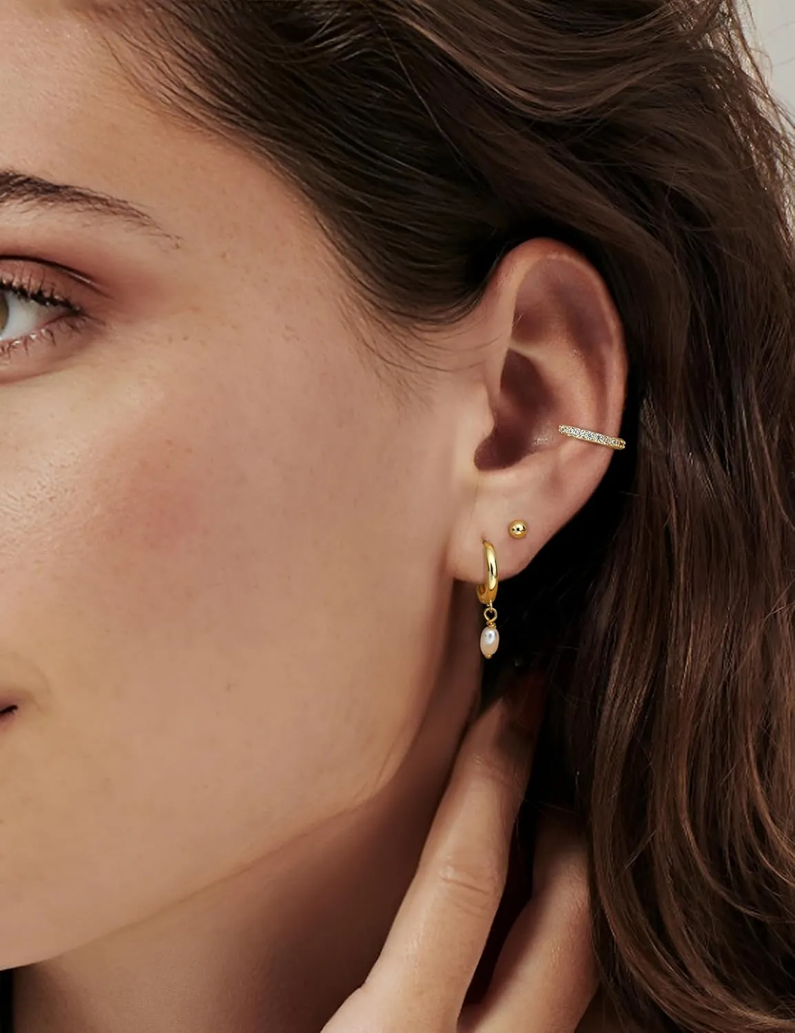FIBO STEEL 14K Gold Earrings for Women - 925 Sterling Silver Hypoallergenic Earrings Set for Multiple Piercing - Cartilage Dainty Small Huggie Hoop Stud Earring Stacks for Sensitive Ears