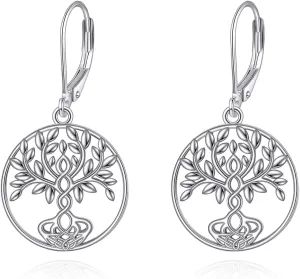 Filigree Earrings 925 Sterling Silver Tree of Life/Heart Leverback Dangle Dangling Earrings Jewelry Gift for Women