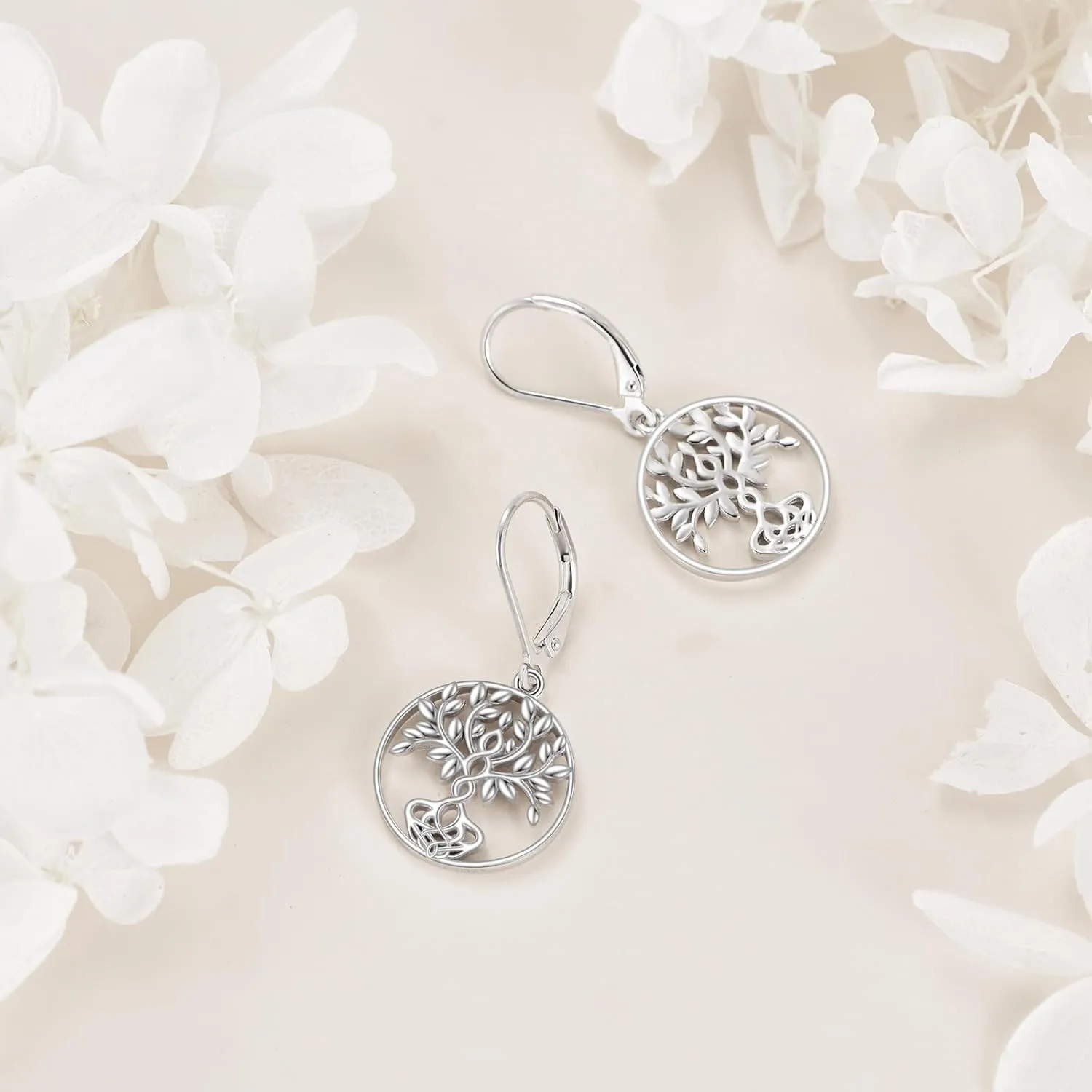 Filigree Earrings 925 Sterling Silver Tree of Life/Heart Leverback Dangle Dangling Earrings Jewelry Gift for Women