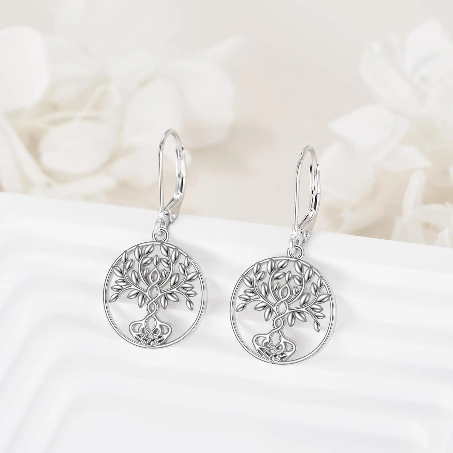 Filigree Earrings 925 Sterling Silver Tree of Life/Heart Leverback Dangle Dangling Earrings Jewelry Gift for Women