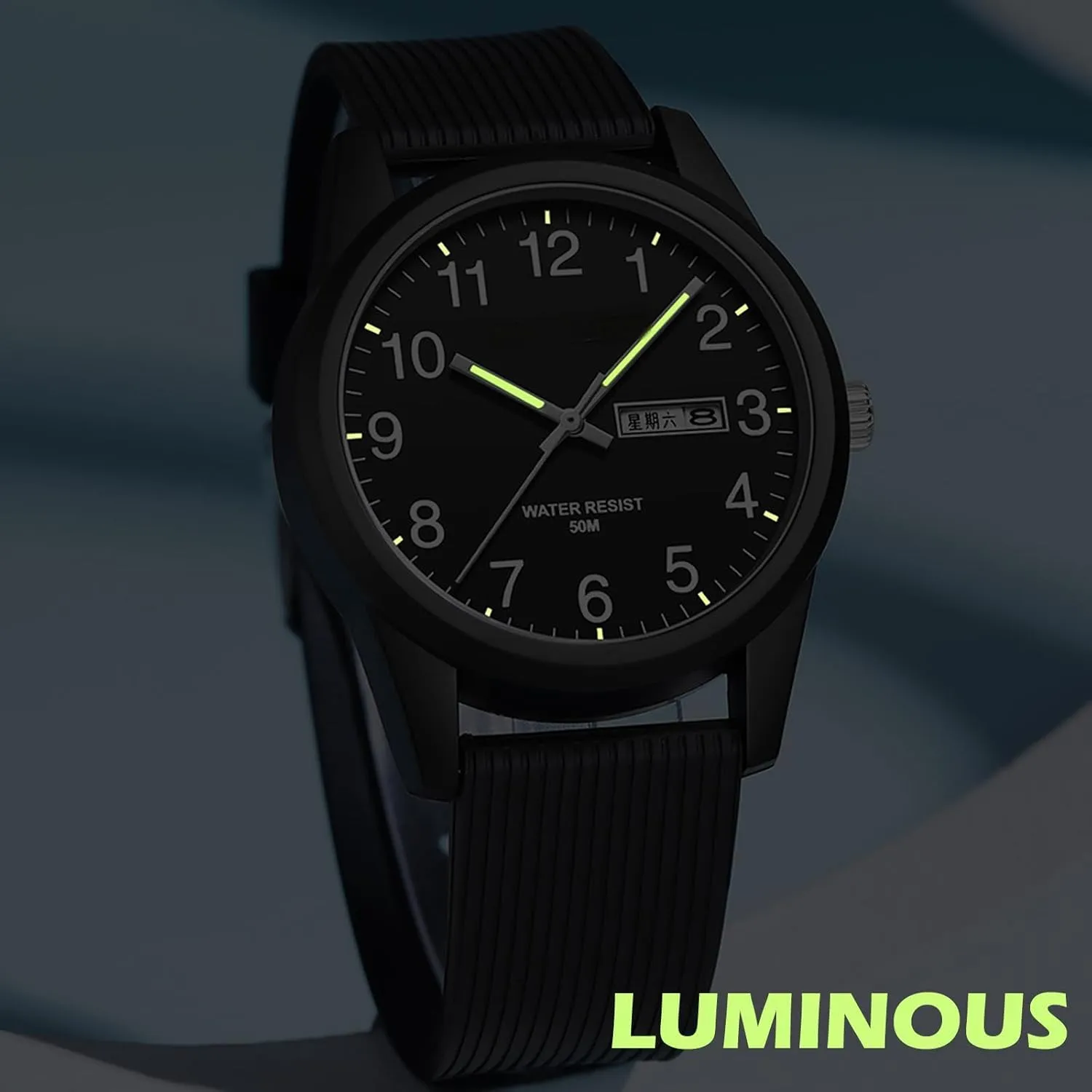 findtime Day Date Watches for Men Easy Read Dial with Luminous Analog Second Hand Gold Arabic Numerals Waterproof White Silicone Band