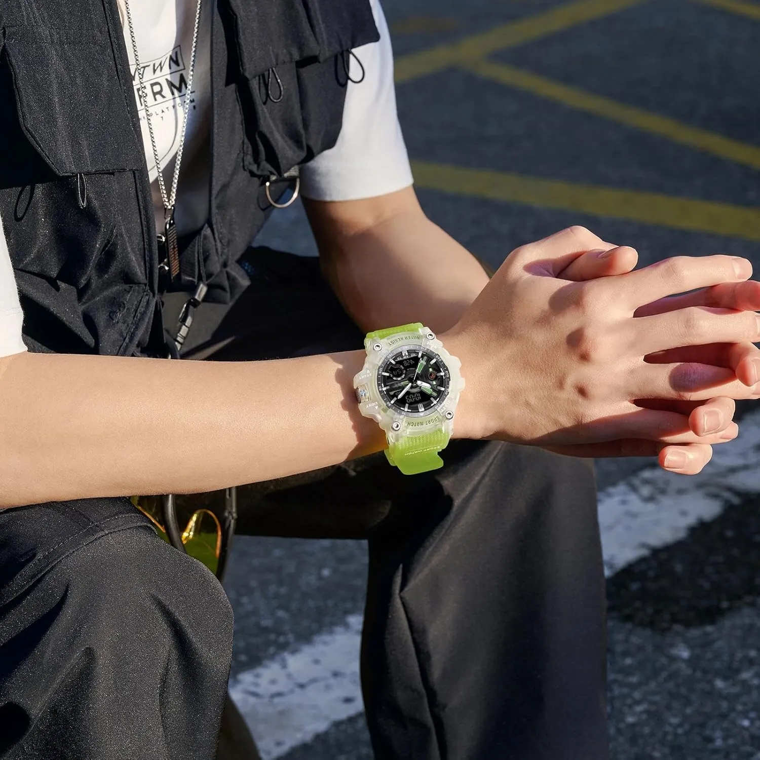 findtime Unique Watches for Men, Military Tactical Men's Wrist Watches Transparent Designer Digital Work Sport Cool Relojes para Hombres Waterproof Fluorescent Green