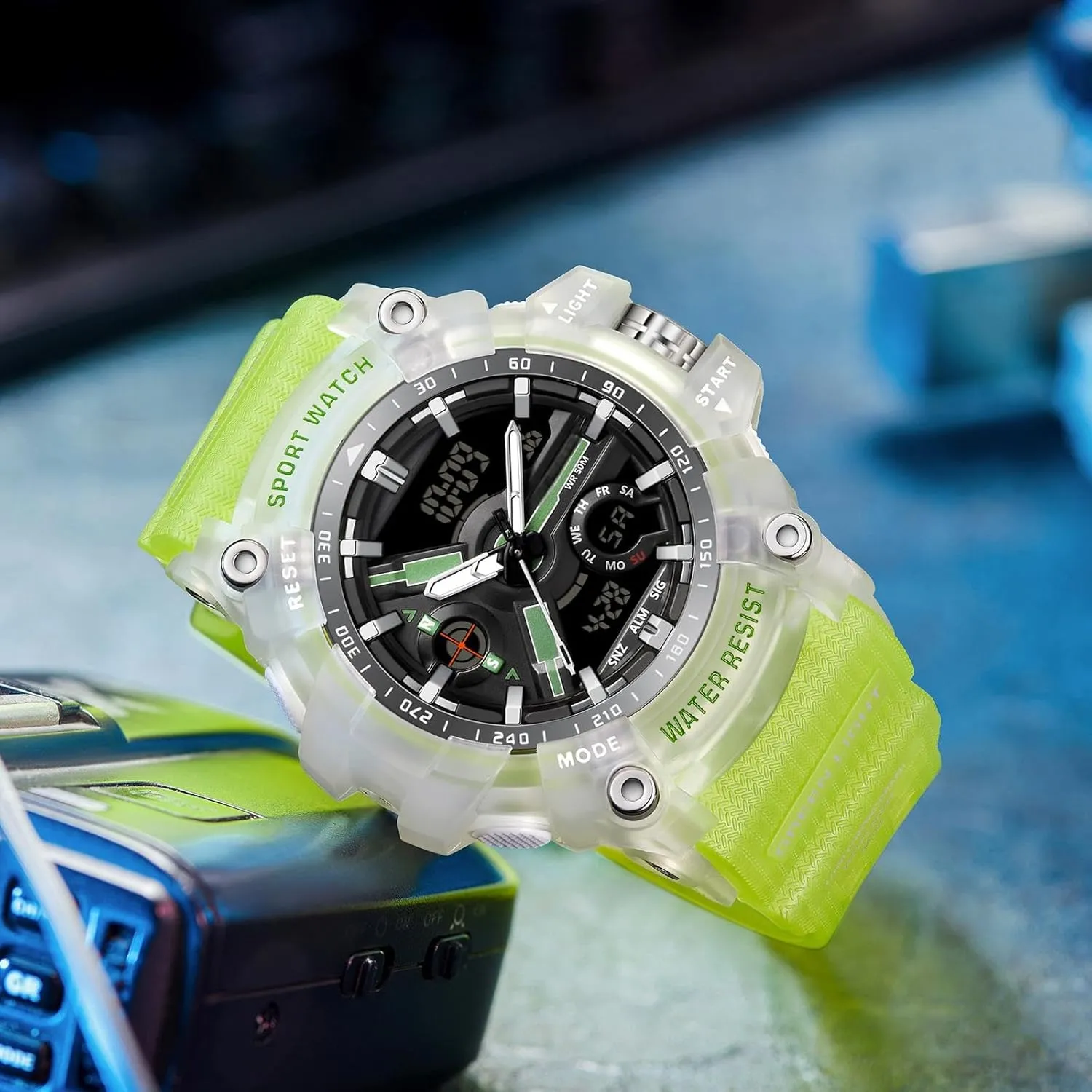 findtime Unique Watches for Men, Military Tactical Men's Wrist Watches Transparent Designer Digital Work Sport Cool Relojes para Hombres Waterproof Fluorescent Green