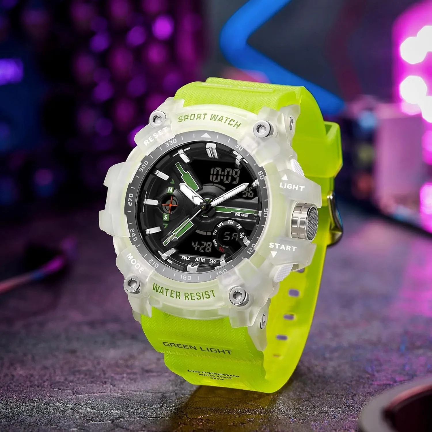 findtime Unique Watches for Men, Military Tactical Men's Wrist Watches Transparent Designer Digital Work Sport Cool Relojes para Hombres Waterproof Fluorescent Green