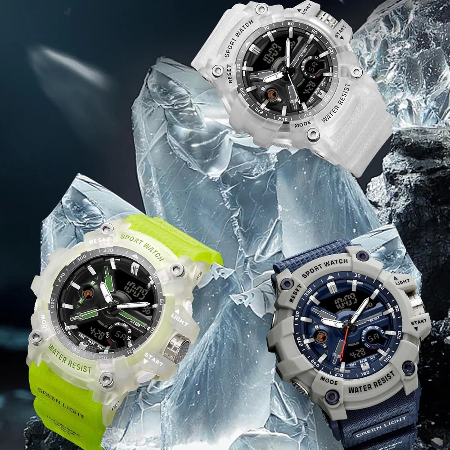 findtime Unique Watches for Men, Military Tactical Men's Wrist Watches Transparent Designer Digital Work Sport Cool Relojes para Hombres Waterproof Fluorescent Green