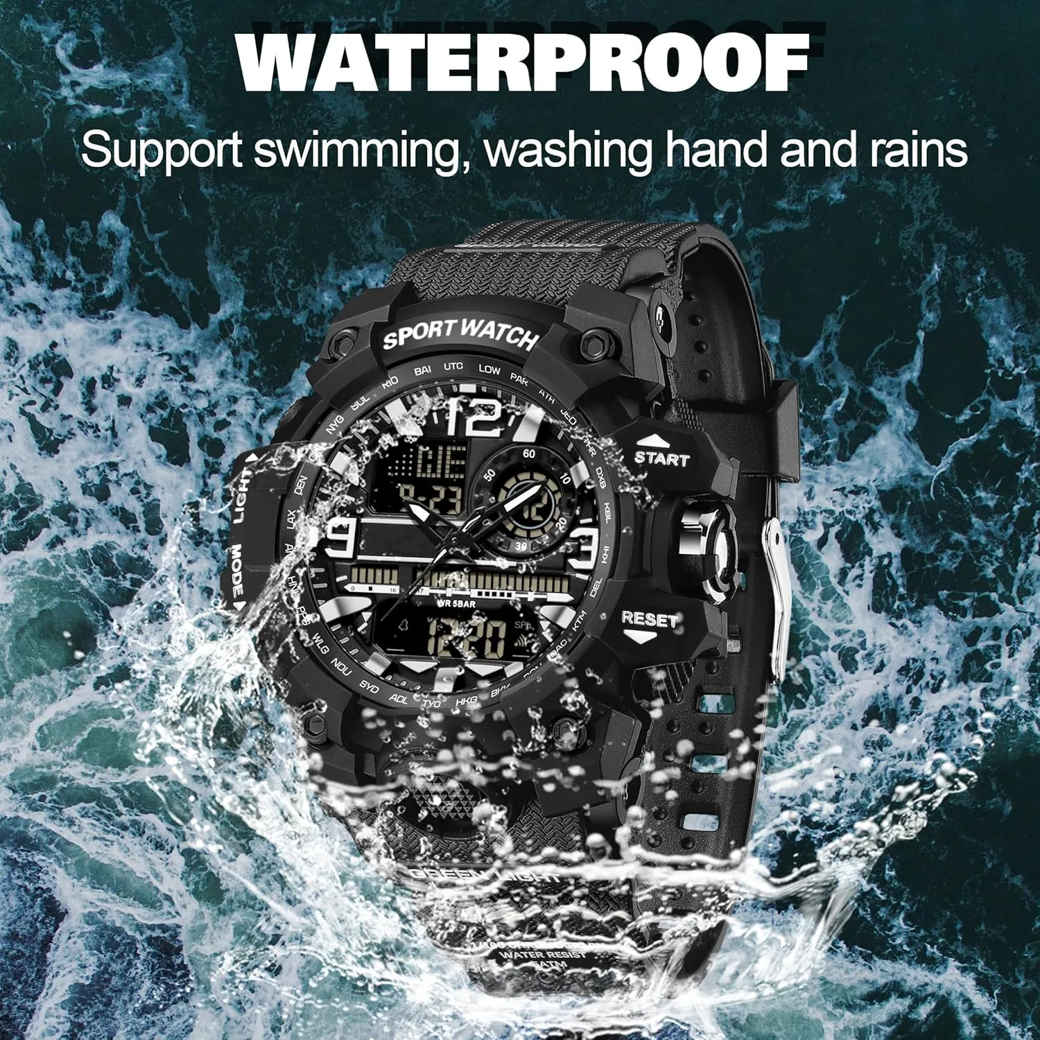findtime Women's Sport Watch Digital Waterproof Watches Military Watches Analog Outdoor Wrist Watch LED Luminous Alarm Stopwatch Dual Time Wristwatch