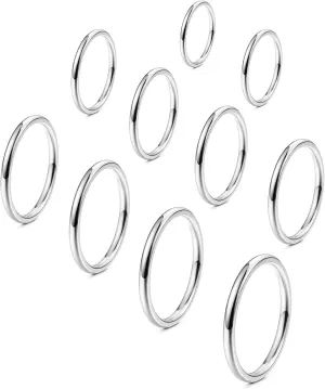 FINREZIO 10PCS Women's 1MM Stainless Steel Plain Band Knuckle Stacking Rings Fashion Thin Midi Rings Comfort Fit Size 2-11