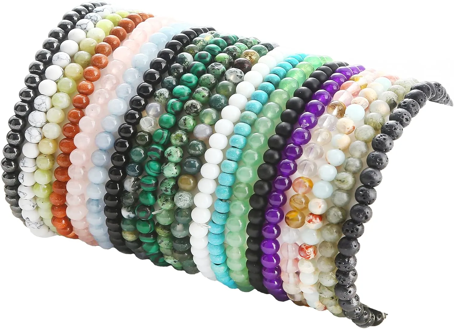 FIRAZIO 20Pcs 4mm Gemstone Beaded Bracelets for Women Mens Crystal Stone Bracelet Stretch Mini Round Beads Elastic Bracelets Jewelry Gifts