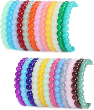 FIRAZIO 24Pcs 8mm Beaded Bracelet for Women Mens Handmade Glass Beads Bracelet Colorful Crystal Bracelet Elastic Round Bead Bracelets Jewelry