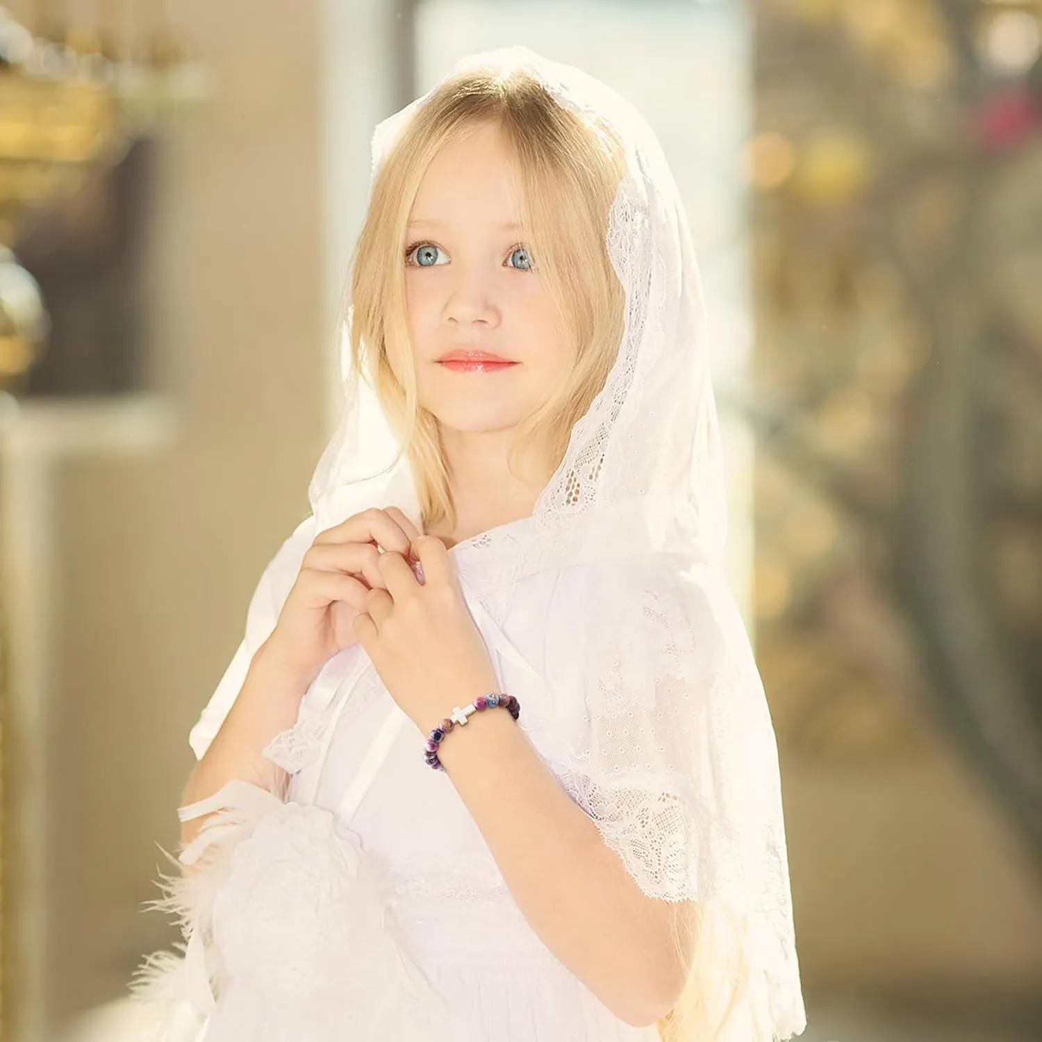 First Communion Gifts for Girls, Dainty Adjustable Cross Bracelet Handmade Jewelry Confirmation Bracelets