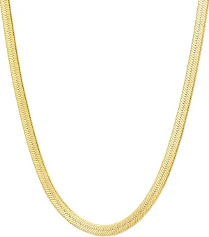 Fiusem Gold Plated Necklace for Women, 14K Gold Plated Herringbone Chain Necklaces, Snake Choker Chain for Women