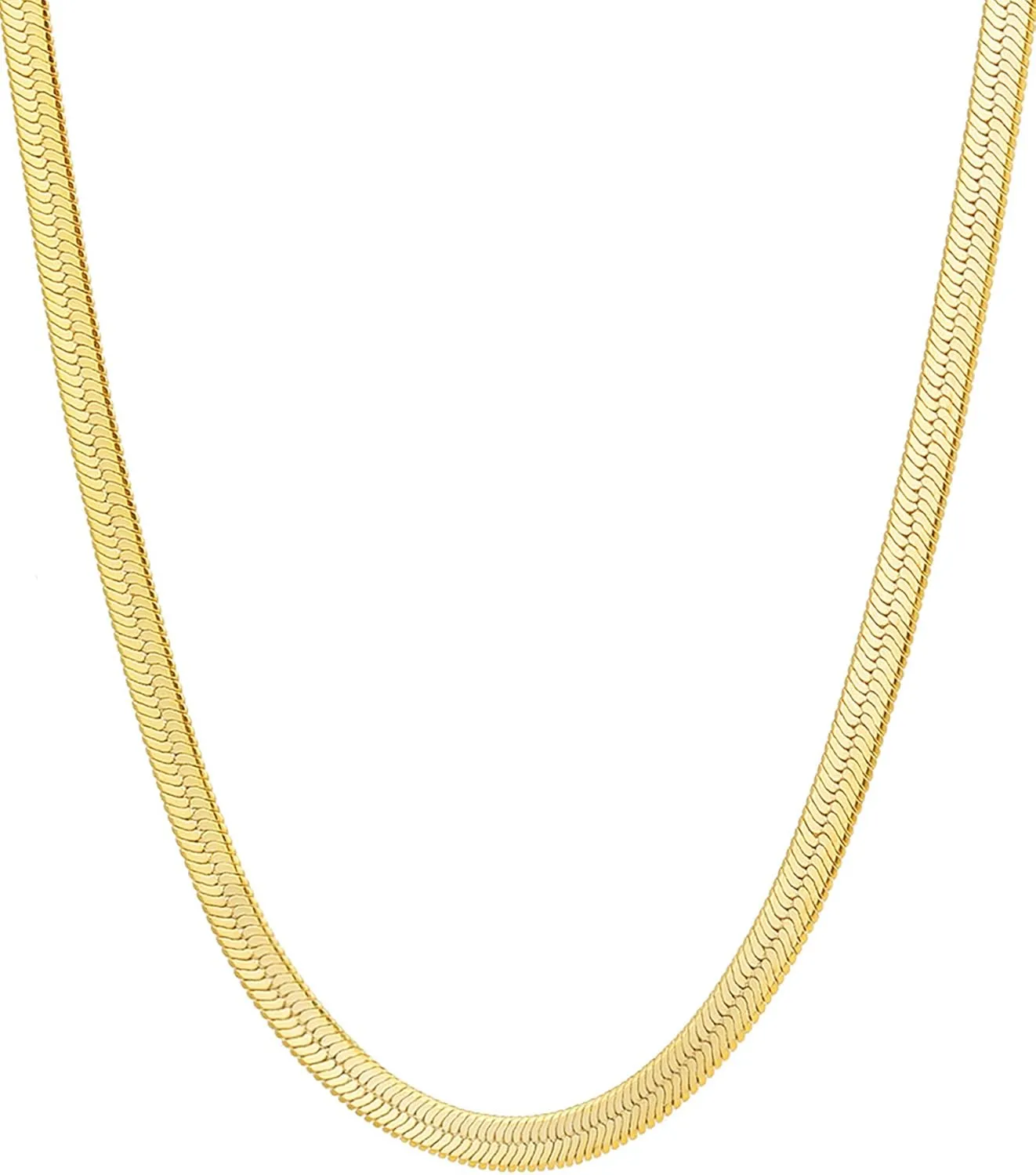 Fiusem Gold Plated Necklace for Women, 14K Gold Plated Herringbone Chain Necklaces, Snake Choker Chain for Women