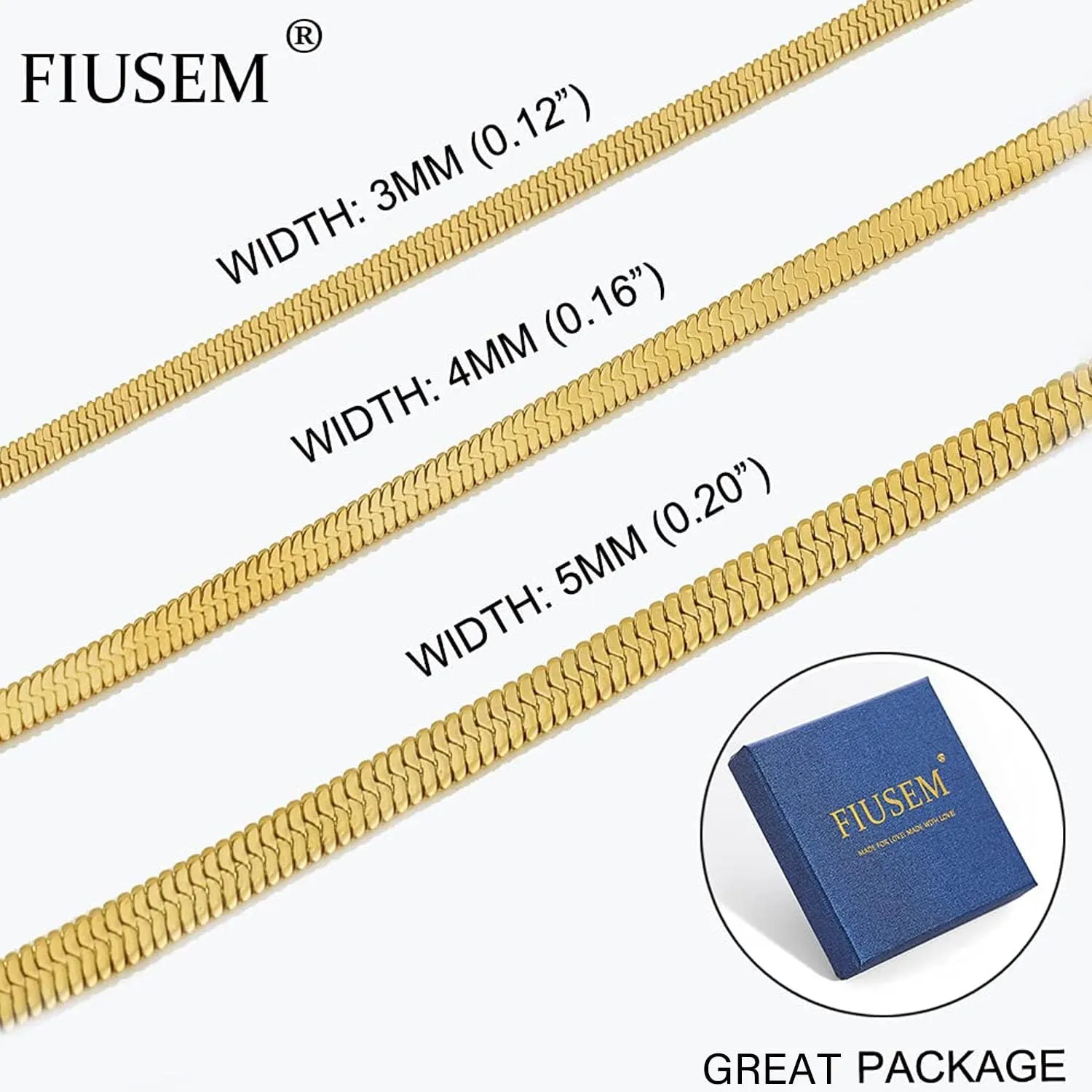 Fiusem Gold Plated Necklace for Women, 14K Gold Plated Herringbone Chain Necklaces, Snake Choker Chain for Women
