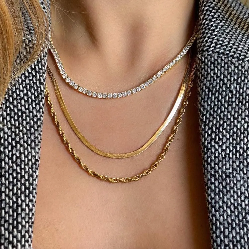 Fiusem Gold Plated Necklace for Women, 14K Gold Plated Herringbone Chain Necklaces, Snake Choker Chain for Women