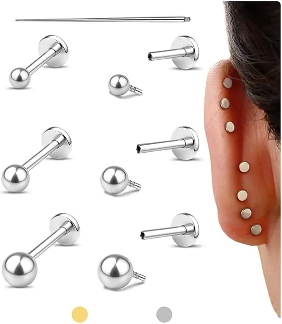 Flat Back Earrings Studs : 14K Gold Filled Titanium Surgical Steel Stud Hypoallergenic for Women Men 18G Cartilage Helix Tragus Conch Piercing Jewelry Dainty CZ Ball Pearl Earrings Set 3 Pair