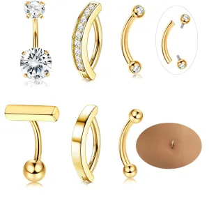 Florideco 6pcs 14G Belly Button Rings For Women Surgical Steel Belly Rings Clicker CZ Navel Rings Simple Small Belly Ring Body Jewelry 10mm 12mm Curved Barbell