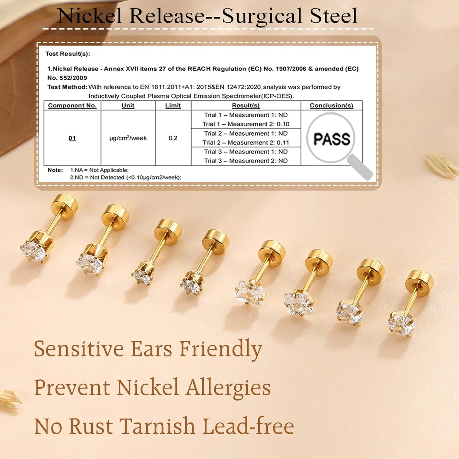 Florideco Small Hypoallergenic Flat Back Stud Earrings for Women Men 14K Gold Plated Surgical Stainless Steel Earrings Tiny Stud Earring Screw Back Cartilage Earring Set for Multiple Piercing