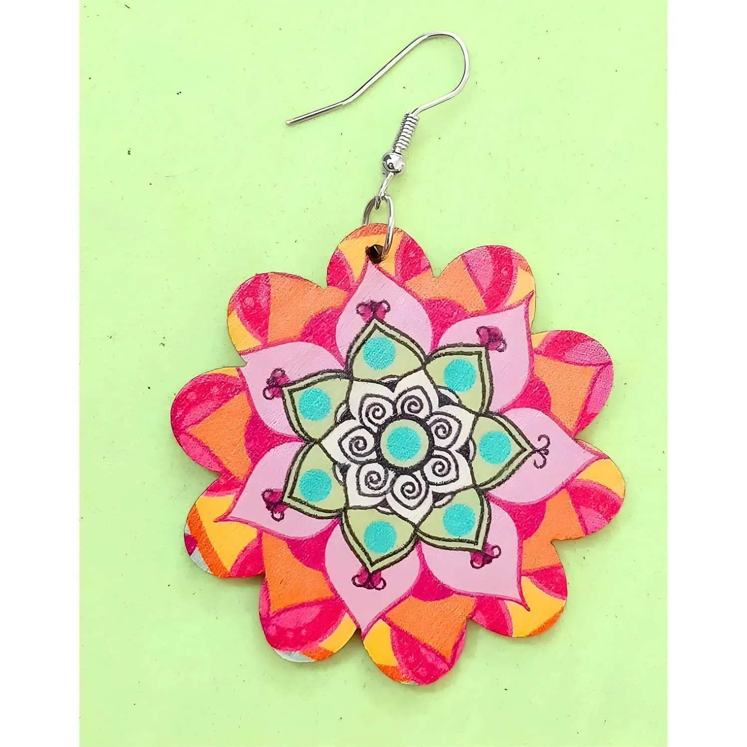 flower Bohemian Lightweight Round Wooden Dangle Drop Earrings Vintage Boho Wood Geometry Flower Stud Earring for Women Girls Statement Jewelry Gifts (Design 3)