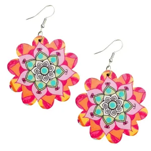 flower Bohemian Lightweight Round Wooden Dangle Drop Earrings Vintage Boho Wood Geometry Flower Stud Earring for Women Girls Statement Jewelry Gifts (Design 3)