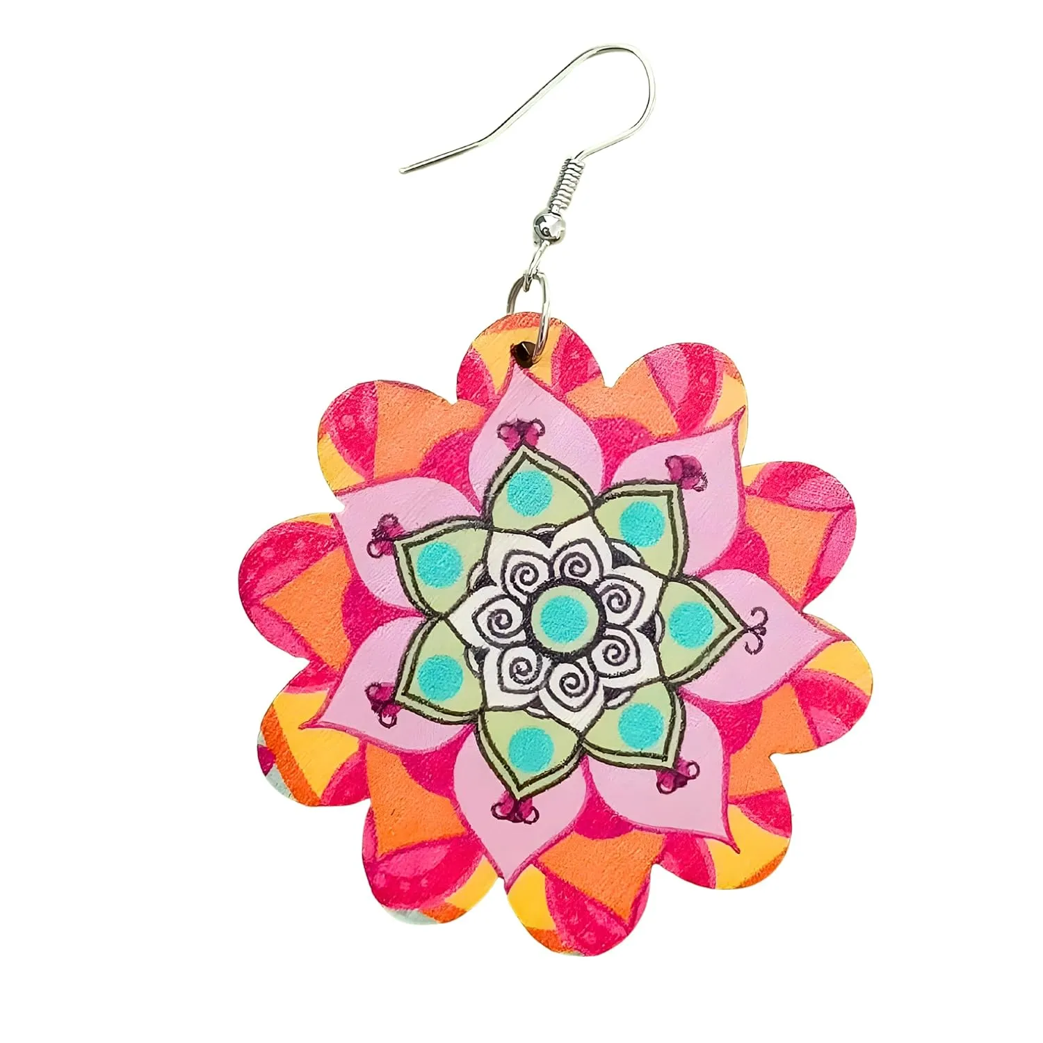 flower Bohemian Lightweight Round Wooden Dangle Drop Earrings Vintage Boho Wood Geometry Flower Stud Earring for Women Girls Statement Jewelry Gifts (Design 3)