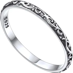 FOCALOOK 925 Sterling Silver 2.8mm Wide Wave Ring - Size 4, Antique Silver Stack Twist Ring Hypoallergenic Pinky Ring for Women