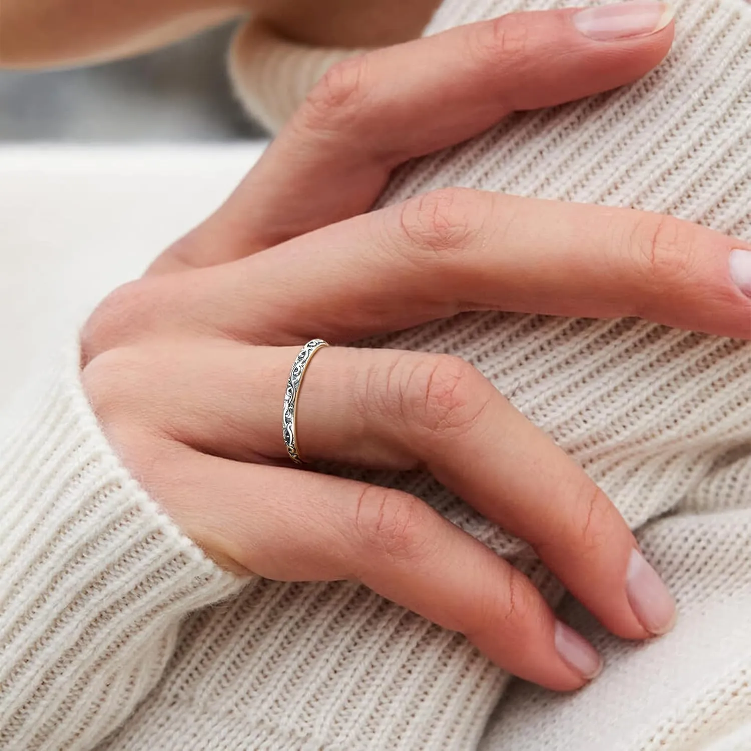 FOCALOOK 925 Sterling Silver 2.8mm Wide Wave Ring - Size 4, Antique Silver Stack Twist Ring Hypoallergenic Pinky Ring for Women