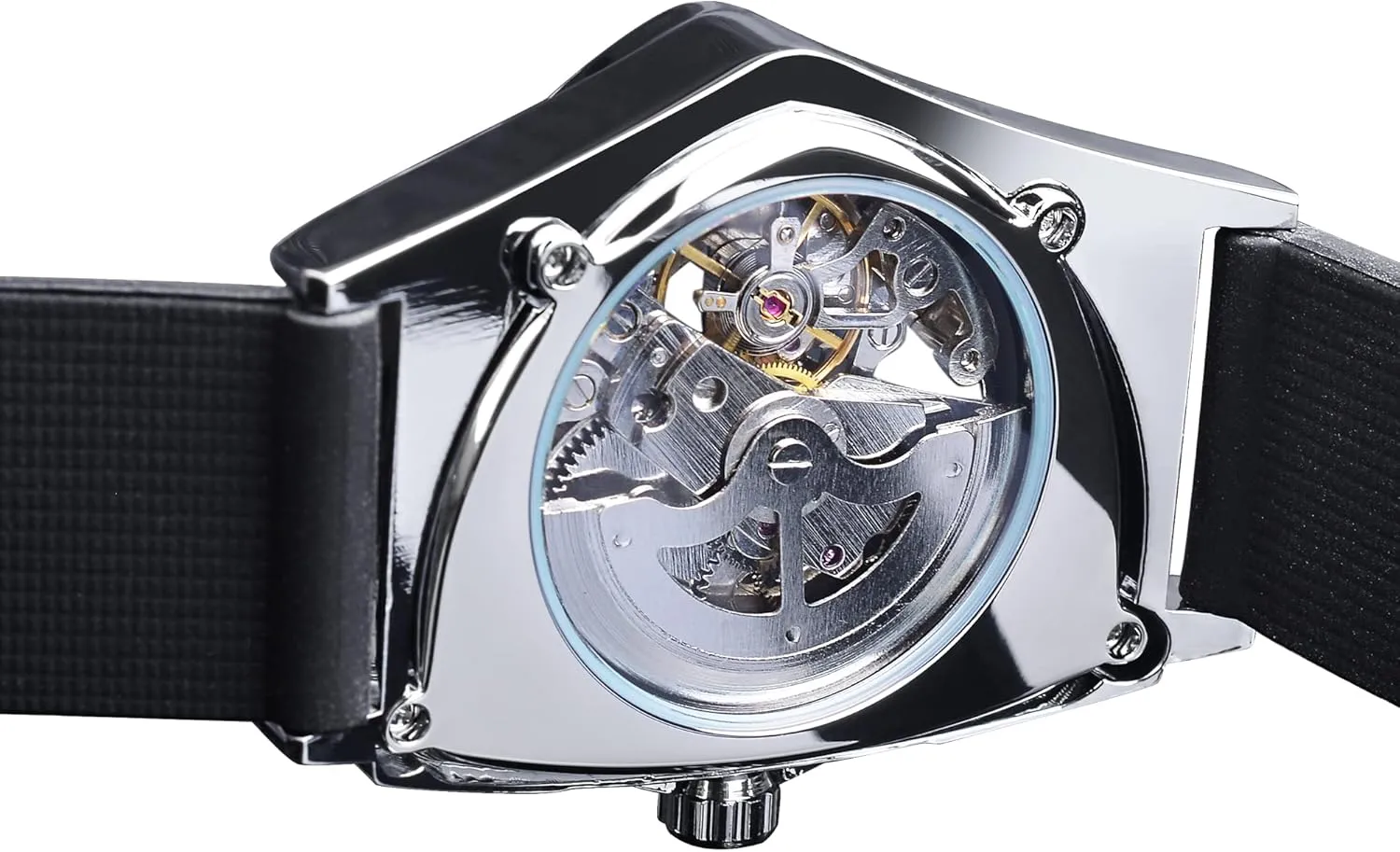 FORSINING Skeleton Watches for Men, Automatic Mechanical Watch with Triangle Dial, Luminous Self Winding Watches Stainless Steel Bracelet or Soft Silicone Strap
