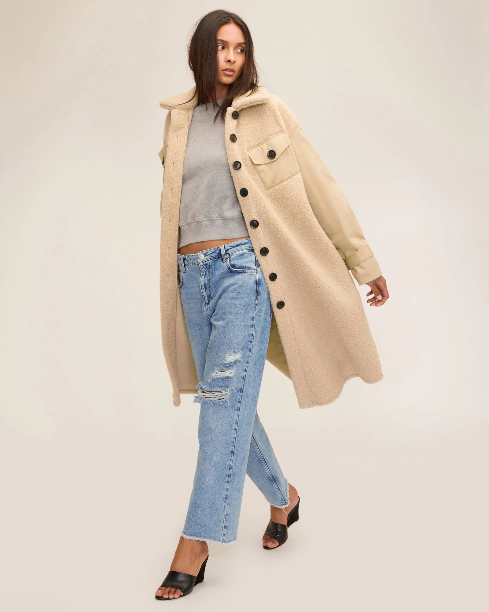 Frankie Sherpa Coated Canvas Trench