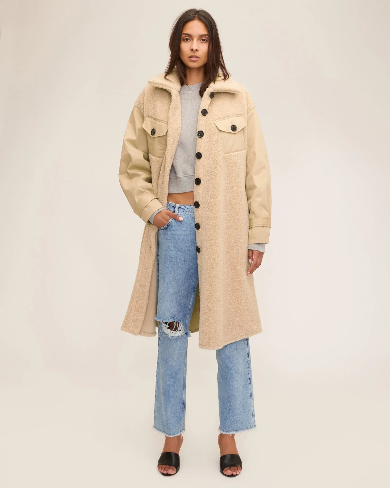 Frankie Sherpa Coated Canvas Trench