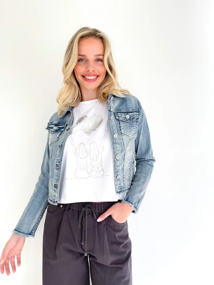 FRAYED HEM DENIM JACKET