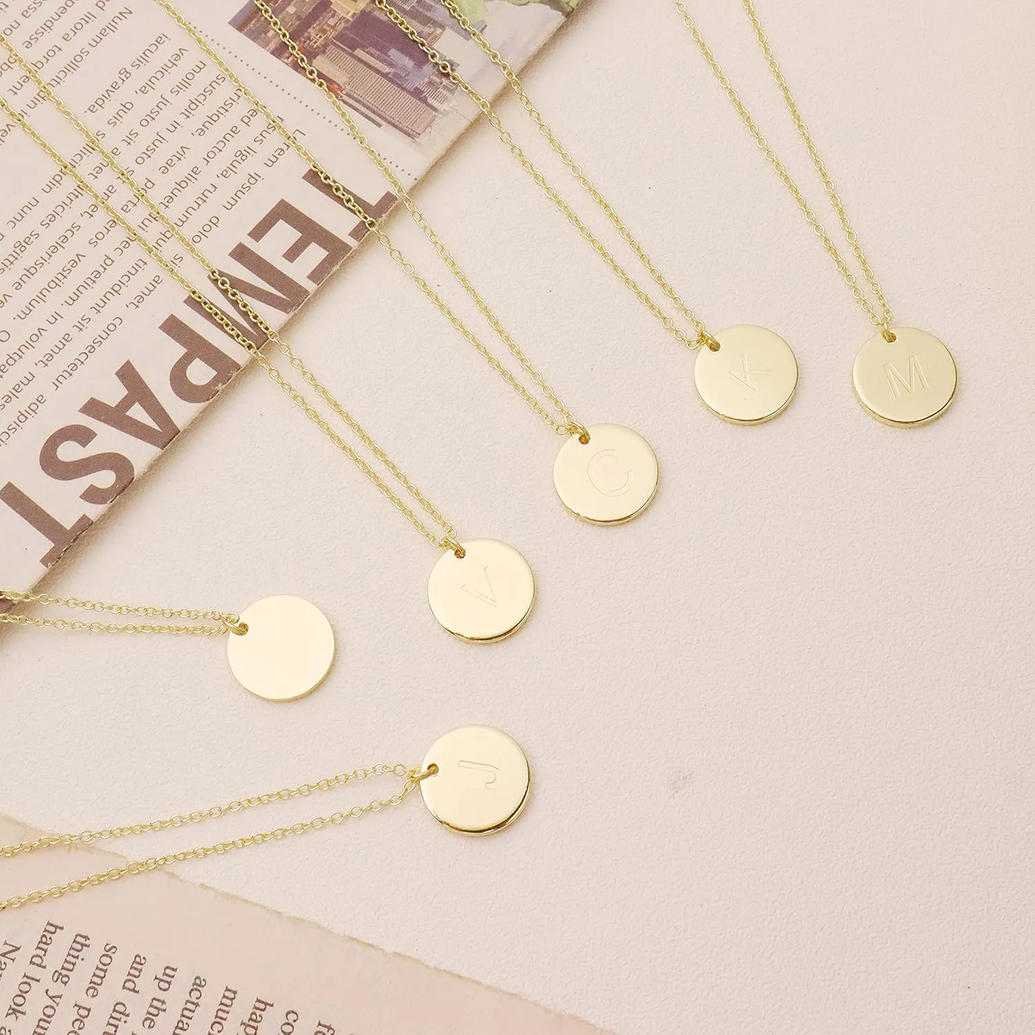 Frodete Dainty Layered Choker Necklace for Woman Initial Pendant Necklace Layering Disc Necklace Multilayer Necklaces