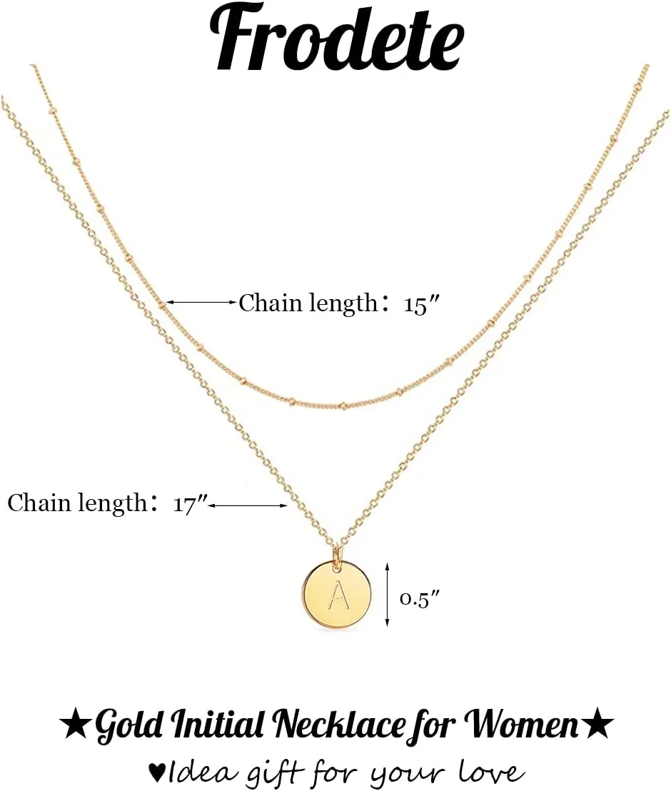 Frodete Dainty Layered Choker Necklace for Woman Initial Pendant Necklace Layering Disc Necklace Multilayer Necklaces