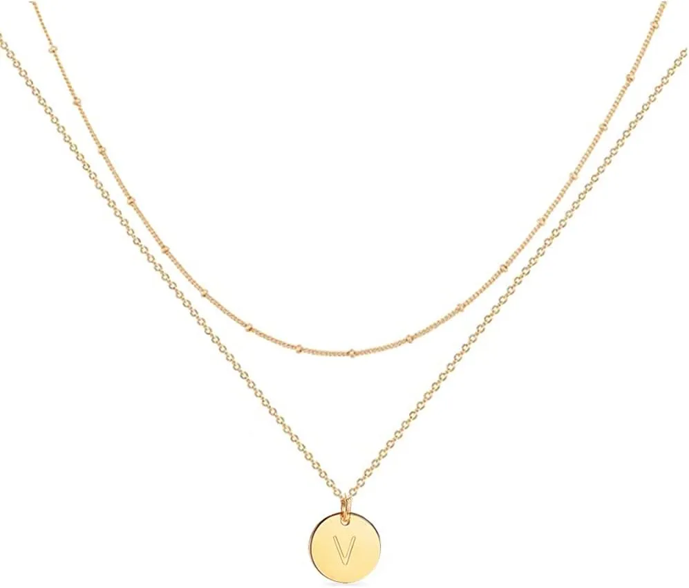 Frodete Dainty Layered Choker Necklace for Woman Initial Pendant Necklace Layering Disc Necklace Multilayer Necklaces