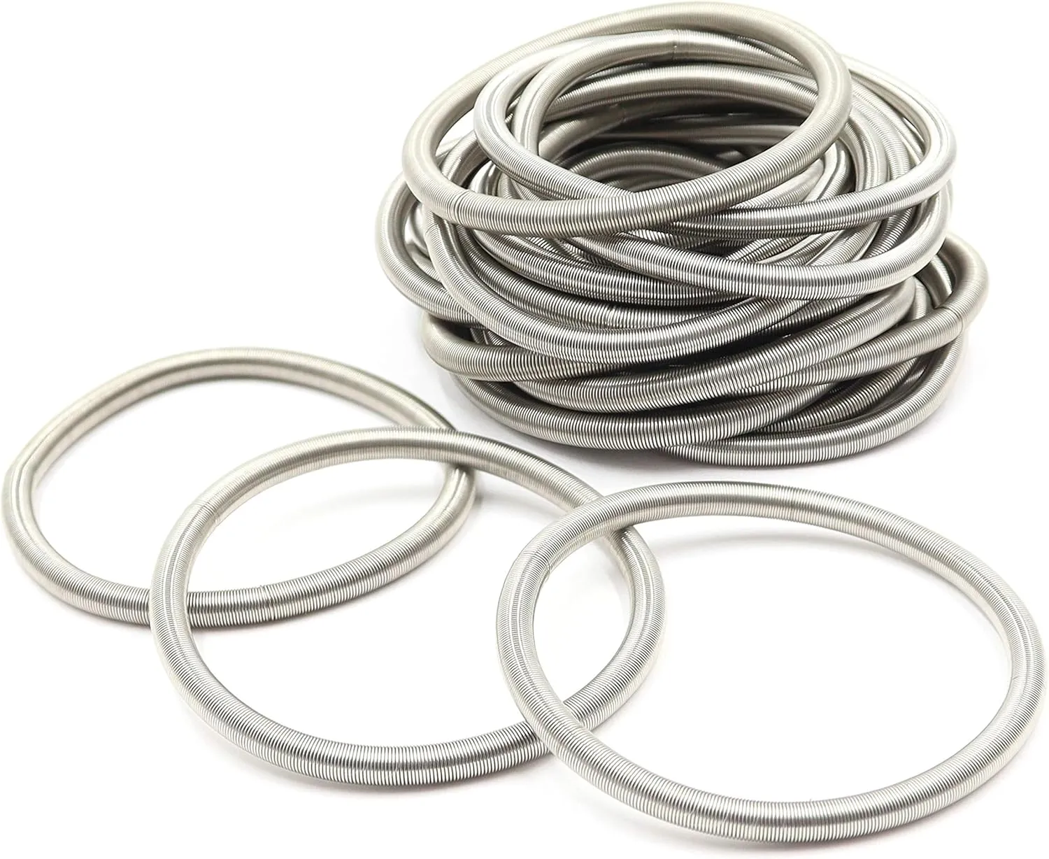 FROG SAC 24 Silver Guitar String Bracelets for Women, 4.5mm Stainless Steel Bangle Bracelets for Adults, Stackable Bracelets for Women, Men and Womens Spiral Coil Jewelry Bracelet