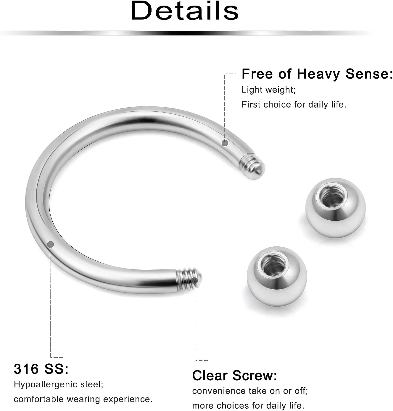 Ftovosyo Cartilage Earrings Hoop 40Pcs 316L Surgical Steel Labret Stud for Women Men Nose Lip Horseshoe Piercing Rings Tragus Helix Ear Body Piercing Jewelry 20G