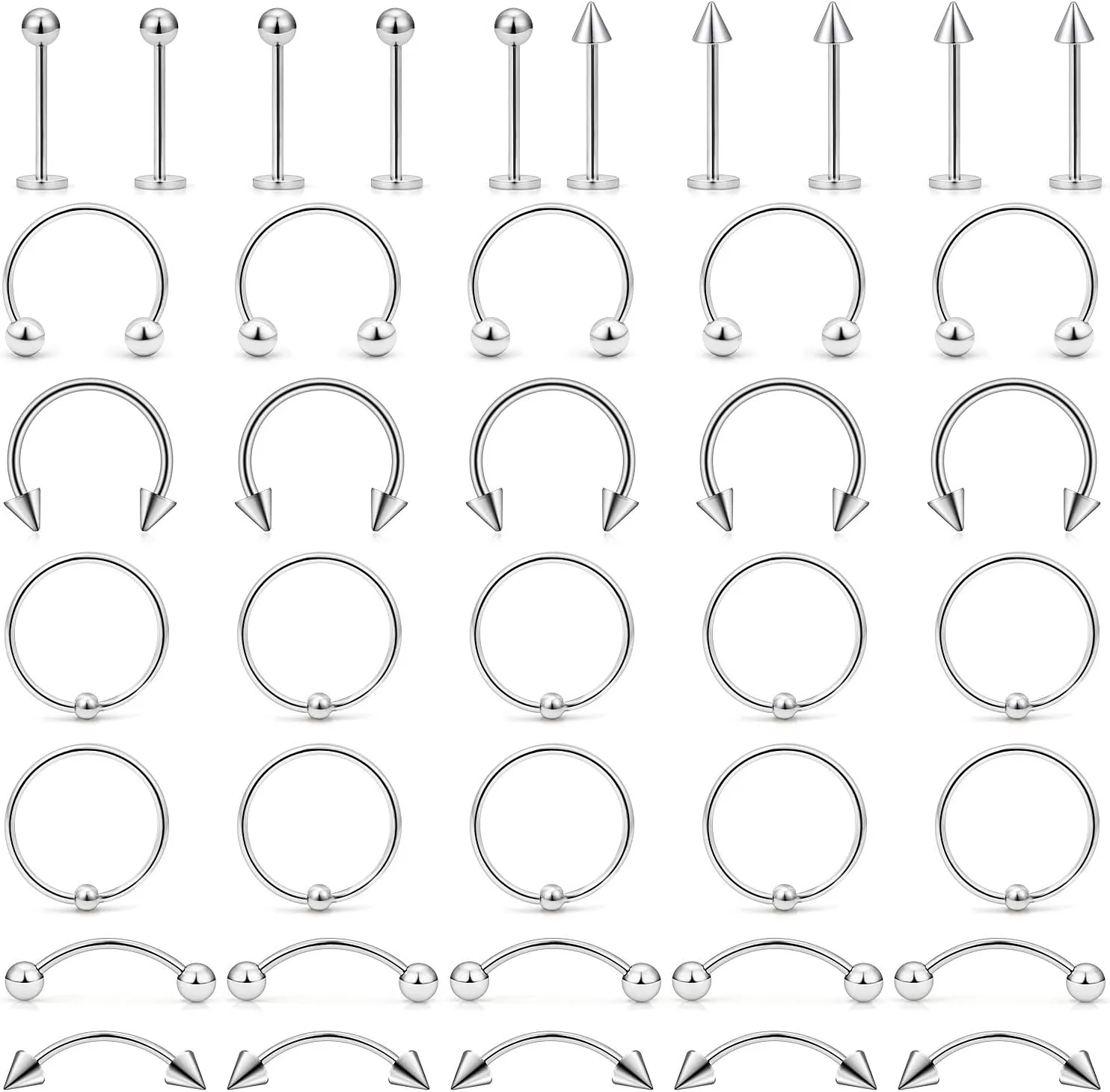 Ftovosyo Cartilage Earrings Hoop 40Pcs 316L Surgical Steel Labret Stud for Women Men Nose Lip Horseshoe Piercing Rings Tragus Helix Ear Body Piercing Jewelry 20G