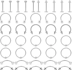 Ftovosyo Cartilage Earrings Hoop 40Pcs 316L Surgical Steel Labret Stud for Women Men Nose Lip Horseshoe Piercing Rings Tragus Helix Ear Body Piercing Jewelry 20G