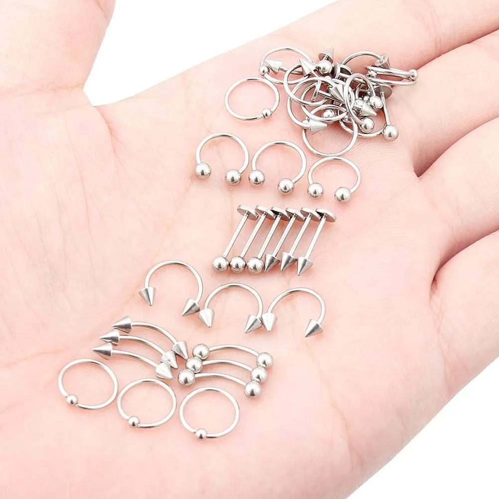 Ftovosyo Cartilage Earrings Hoop 40Pcs 316L Surgical Steel Labret Stud for Women Men Nose Lip Horseshoe Piercing Rings Tragus Helix Ear Body Piercing Jewelry 20G