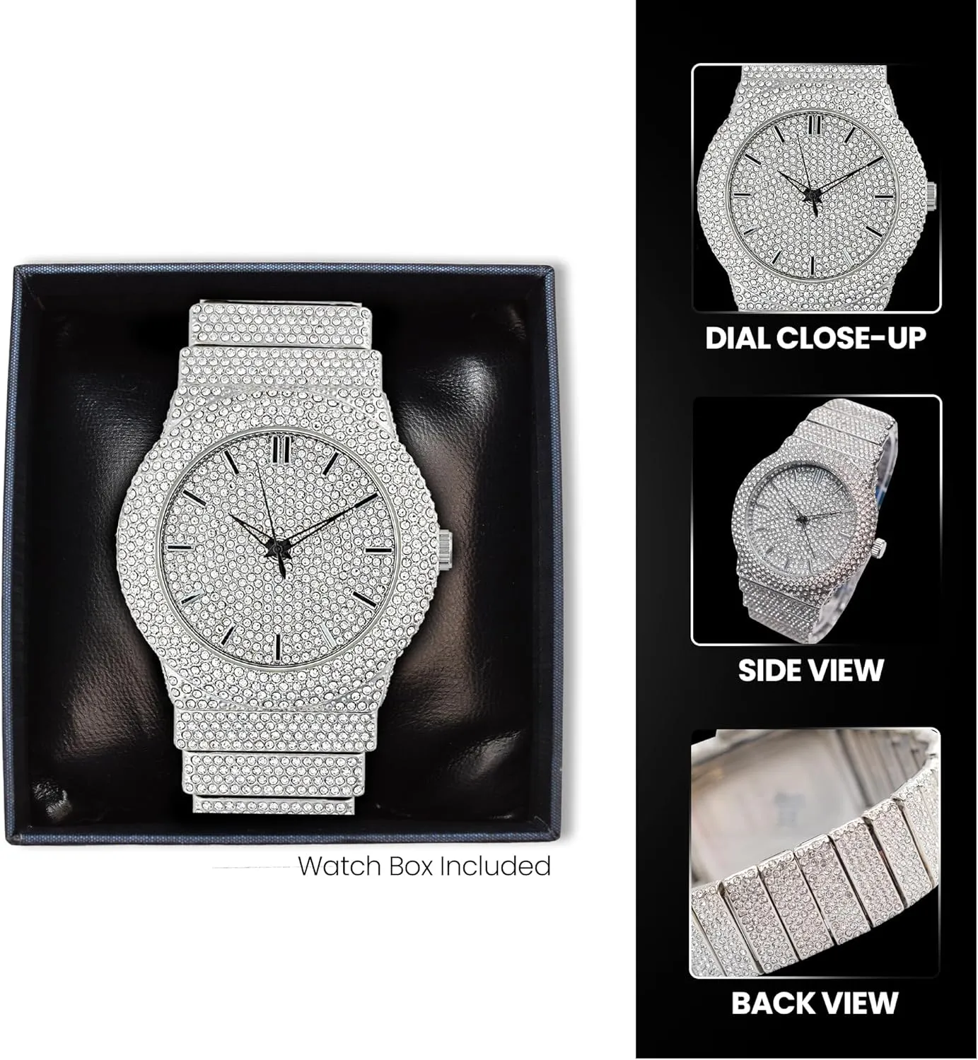 Full Iced Bling Out Religious Jesus Cross Pendant Charm 24" Twisted Rope Chain Set, Men/Women, CZ Crystal Diamonds White Gold Plated Rhodium Finish Watch Gift Set