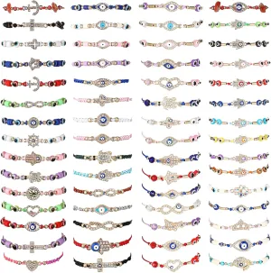 Fumete 60 Pcs Evil Eye Bracelets Set Mexican Bracelets for Women Protection Anklets Jewelry Gift