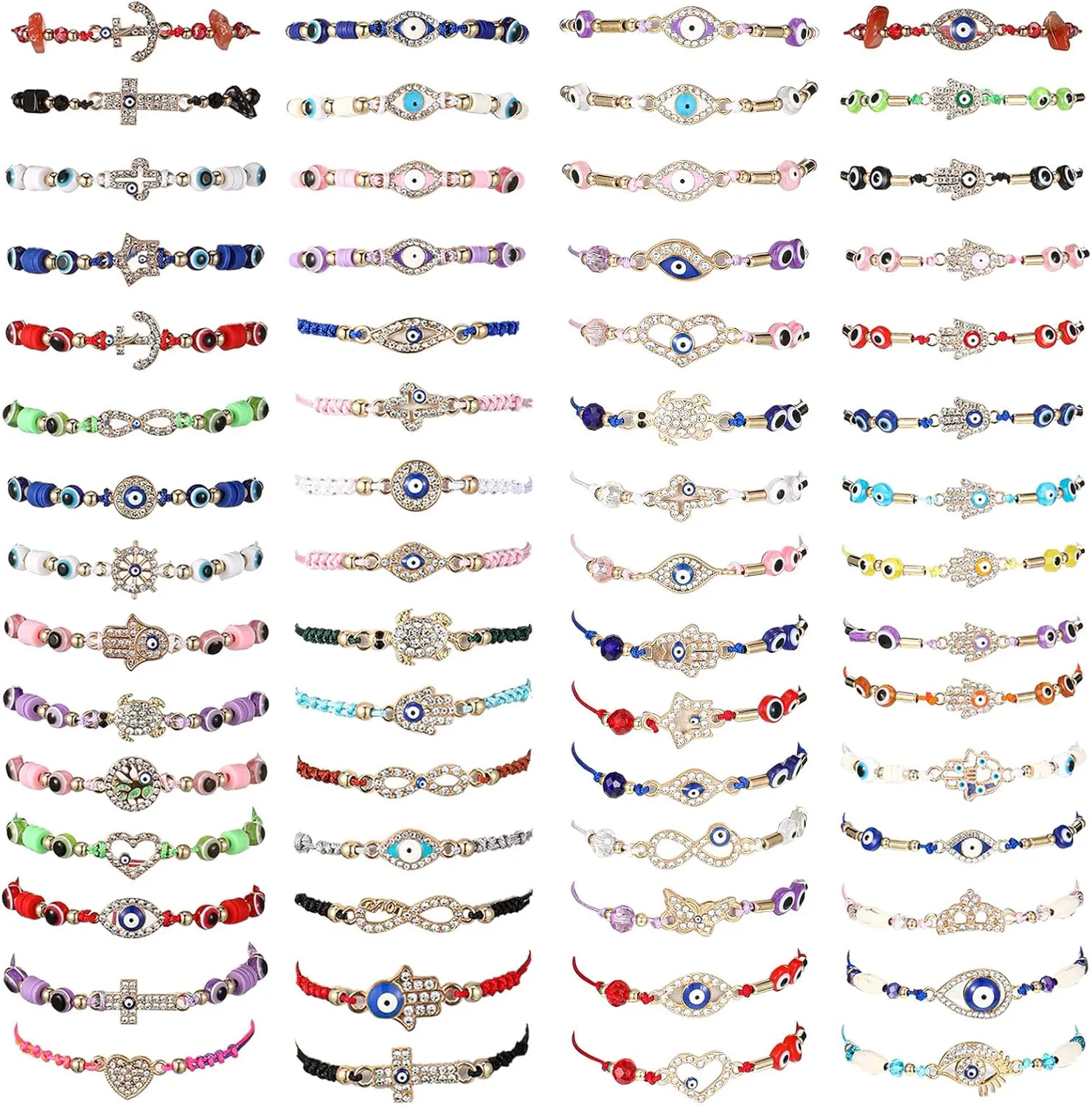 Fumete 60 Pcs Evil Eye Bracelets Set Mexican Bracelets for Women Protection Anklets Jewelry Gift