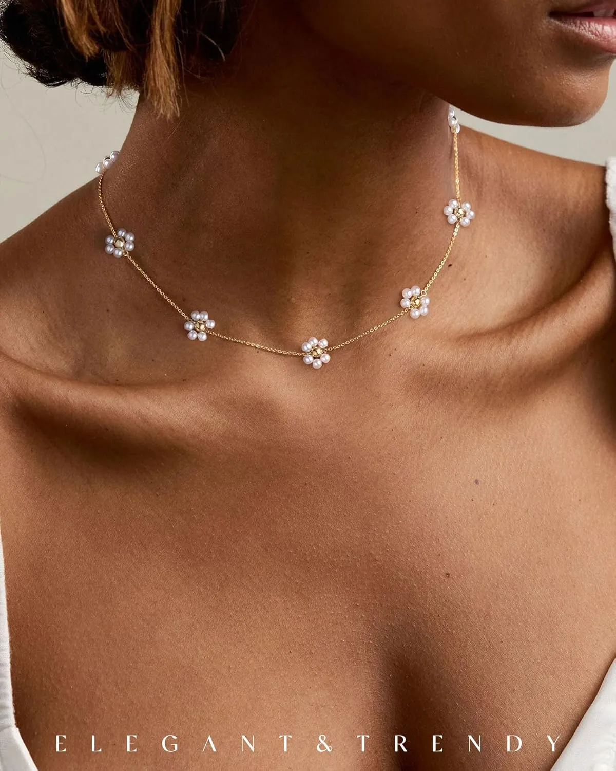 FUNEIA Dainty Pearl Necklace for Women 14K Gold Plated Faux Pearl Choker Necklaces Trendy White Silver Small Pearl Necklace Strand Wedding Prom Bridal Pearls Jewelry 14/16/18/20 Inches