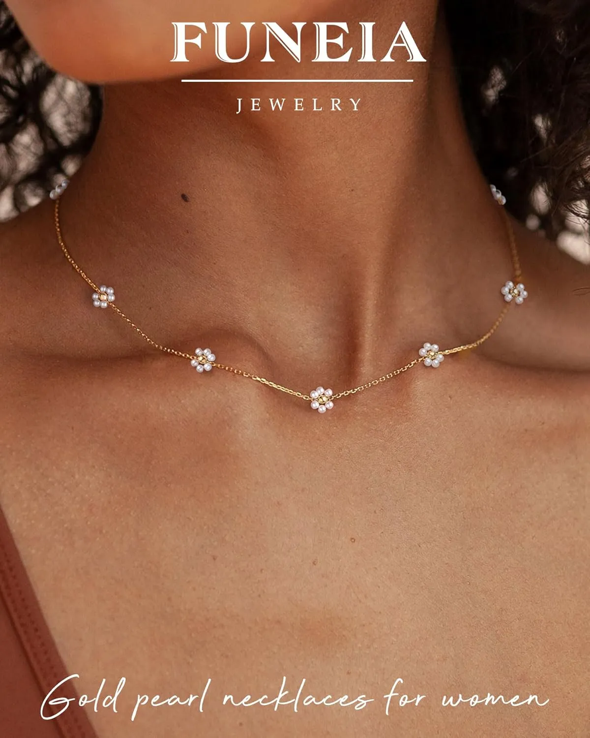 FUNEIA Dainty Pearl Necklace for Women 14K Gold Plated Faux Pearl Choker Necklaces Trendy White Silver Small Pearl Necklace Strand Wedding Prom Bridal Pearls Jewelry 14/16/18/20 Inches