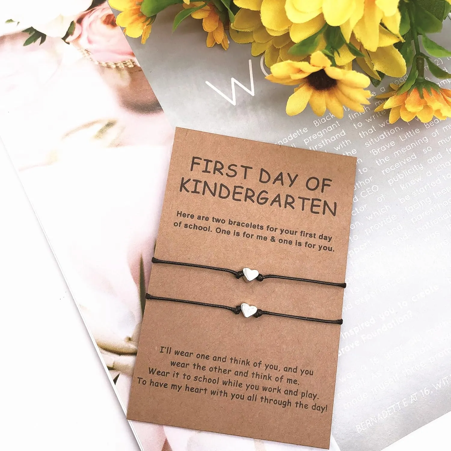 FUNGOS First Day of School Bracelets Back to School Gift Mother and Daughter Bracelets Set Mommy and Me Back to School Bracelet Heart Bracelets, Separation Anxiety Present