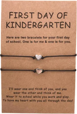 FUNGOS First Day of School Bracelets Back to School Gift Mother and Daughter Bracelets Set Mommy and Me Back to School Bracelet Heart Bracelets, Separation Anxiety Present