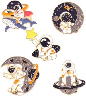 Funny Enamel Brooches Pin Set - Astronaut and Whale Cartoon Brooch Badge Pins for Clothes Bags Backpack for Women