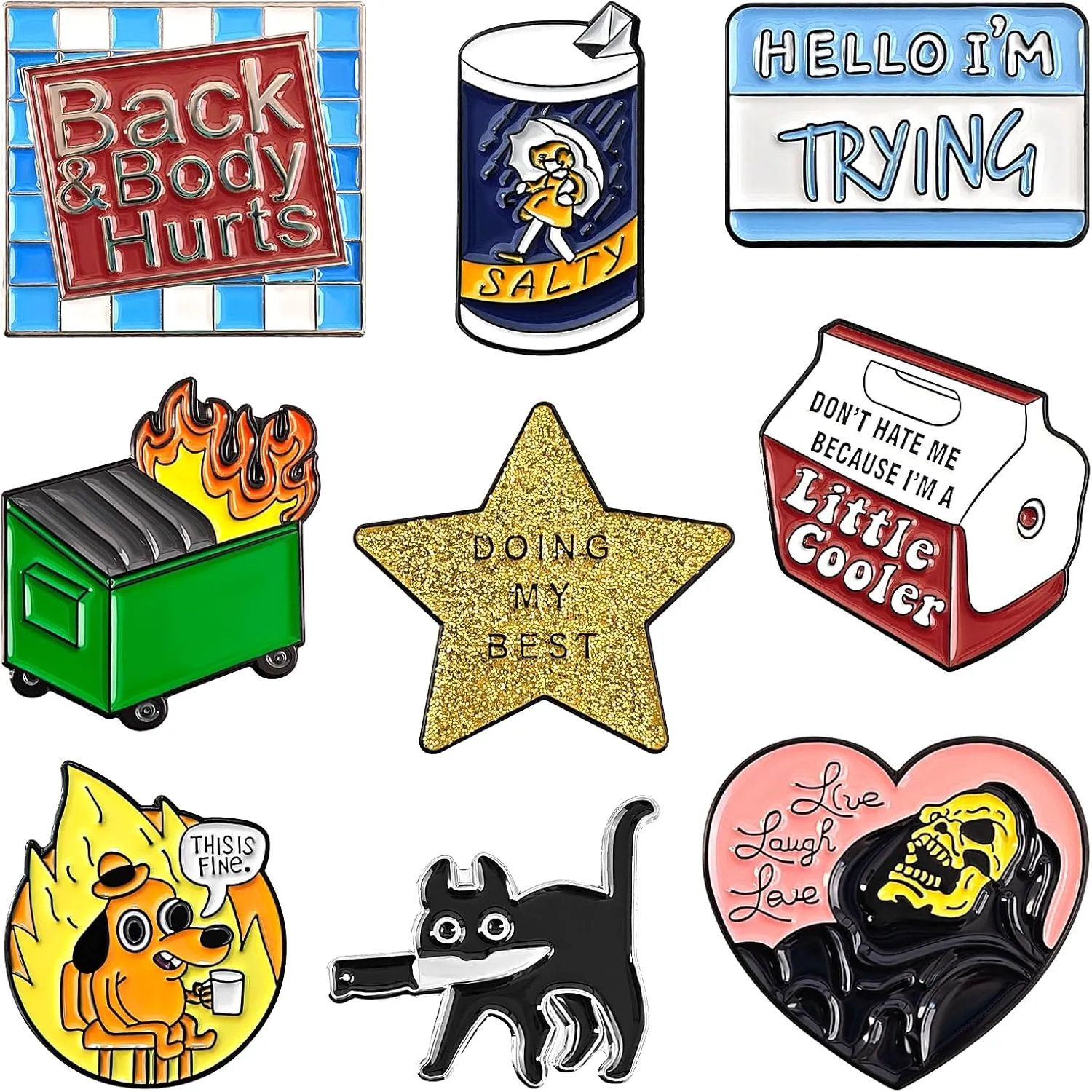 Funny Enamel Pins Pack, Cute Funny Pins for Backpack Jacket Hat Bag Adult Teens Girls Boys