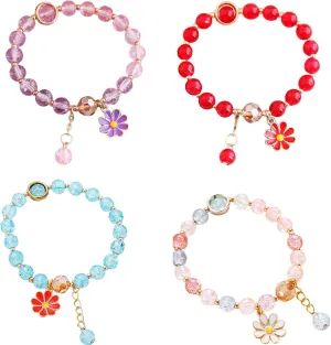 Fuqimanman2020 5 Pcs Colorful Flower Charm Bracelets Set Handmade Crystal Beaded Daisy Bracelets for Women Jewelry