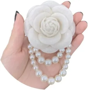 FUTIMELY Elegant Camellia Flower Pearl Brooch Pin for Women Girls,Vintage Floral Hairpin Headpieces Brooch Clothing Bag Scarf Decoration Shawl Pins Jewerly
