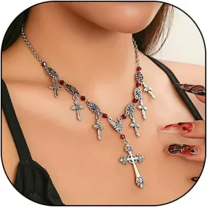 FUTIMELY Vintage Goth Silver Cross Pendant Necklace for Women,Dainty Layered Stacking Beads Thorn Chain Necklace,Cool Christianity Punk Halloween Jewelry Gifts